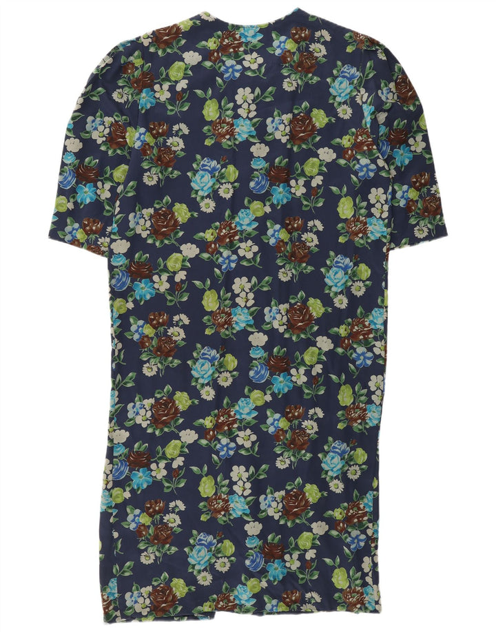 Vestido feminino vintage UK 12 seda floral azul marinho médio