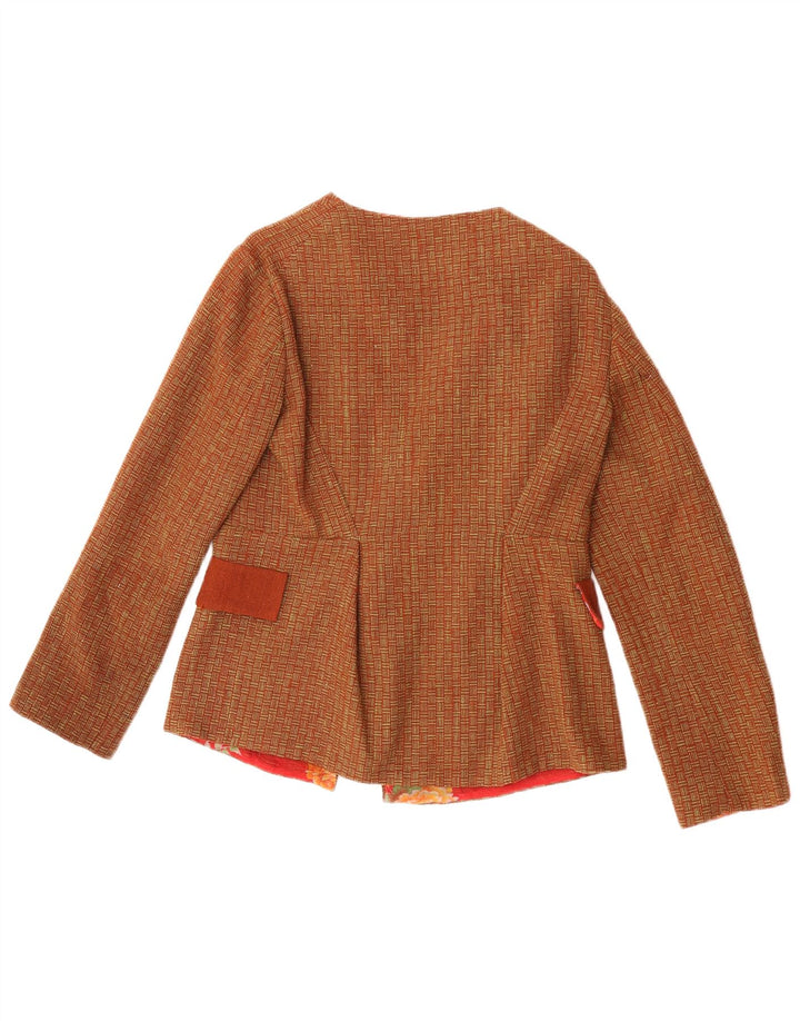 Jaqueta Blazer Feminina Fatto a Mano Reino Unido 8 Lã Geométrica Marrom Pequena