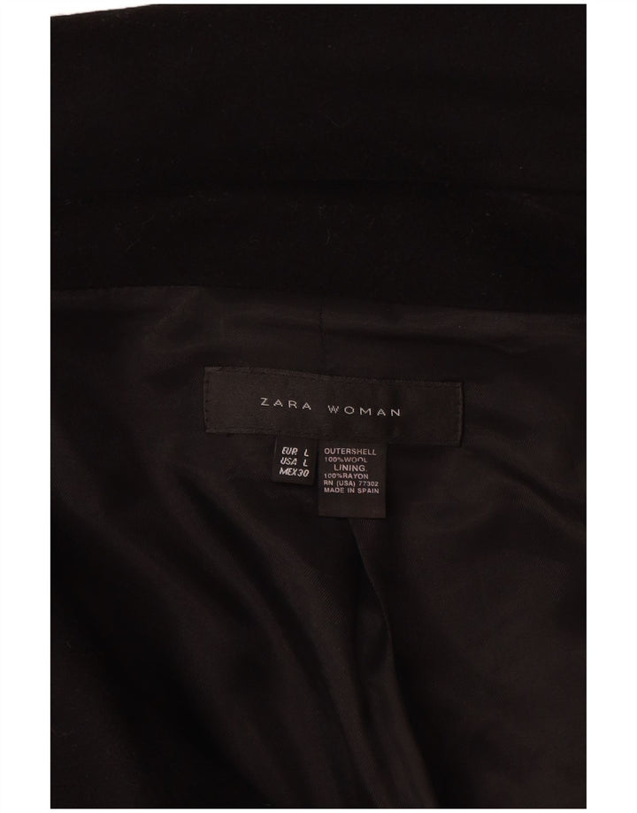 Jaqueta feminina Zara manga 3/4 com peito duplo Reino Unido 16 grande lã preta