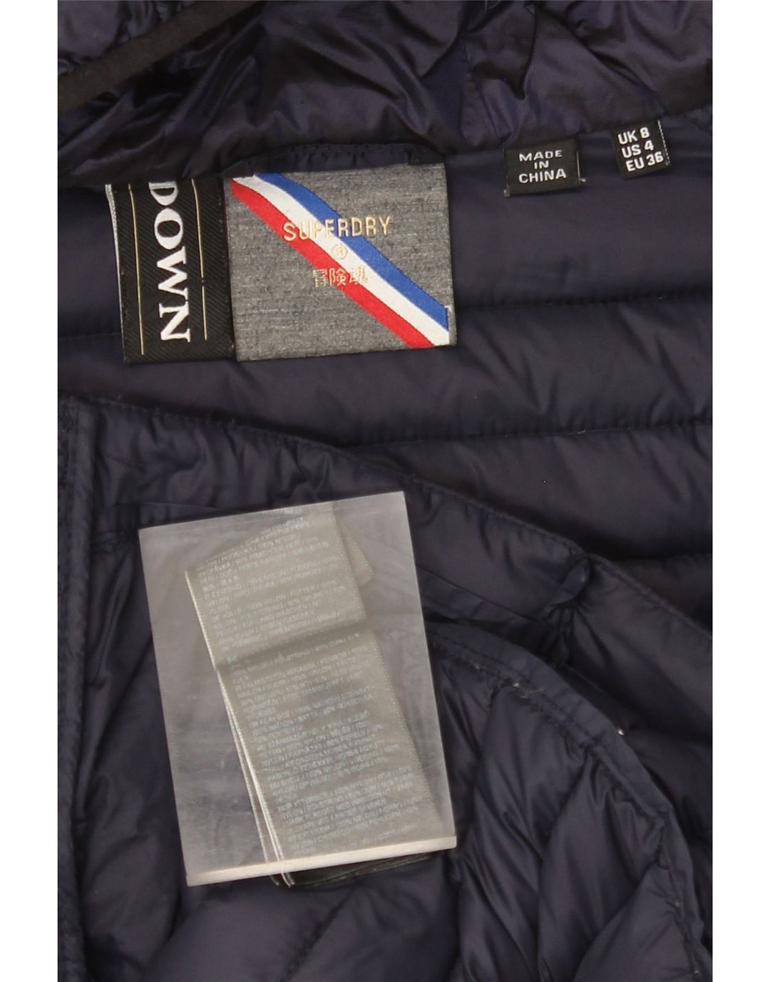 Jaqueta acolchoada com capuz feminina SUPERDRY UK 8 pequena azul marinho nylon