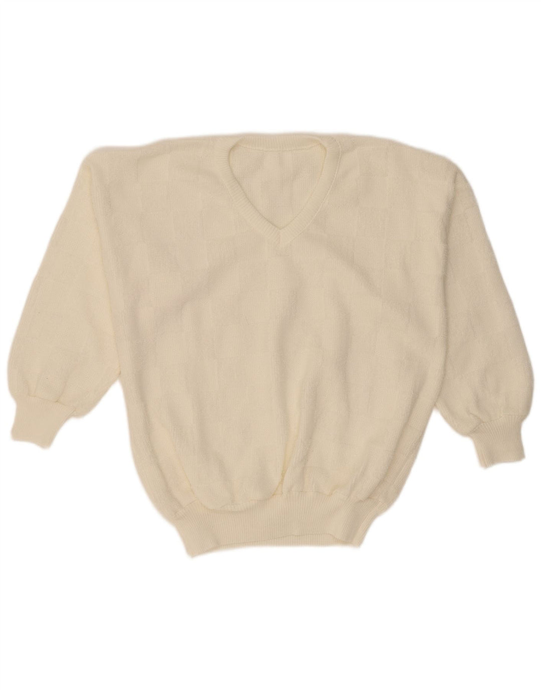 Suéter feminino VINTAGE com decote em V UE 42 grande off white