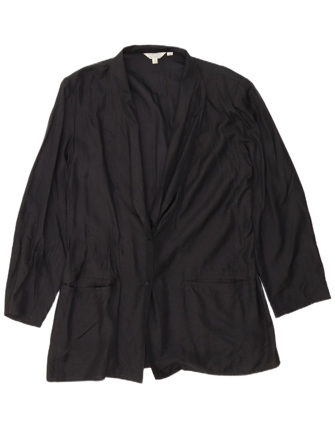 Jaqueta blazer feminina VINTAGE com 2 botões UE 42 grande seda preta