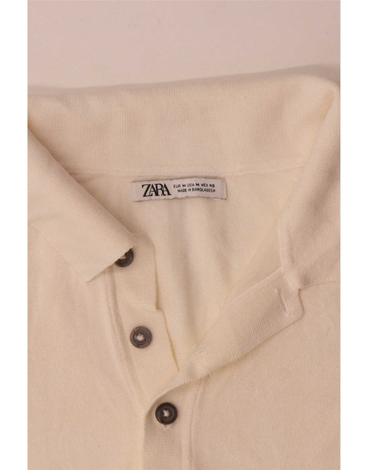 Zara Suéter masculino de manga curta com gola polo médio off white