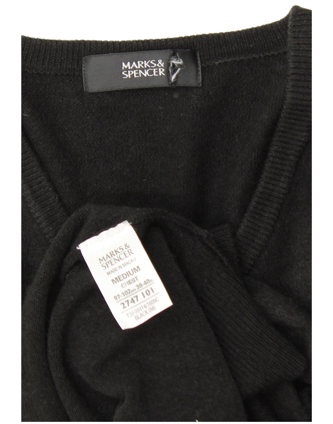 MARKS & SPENCER Suéter masculino com decote em V, acrílico preto médio