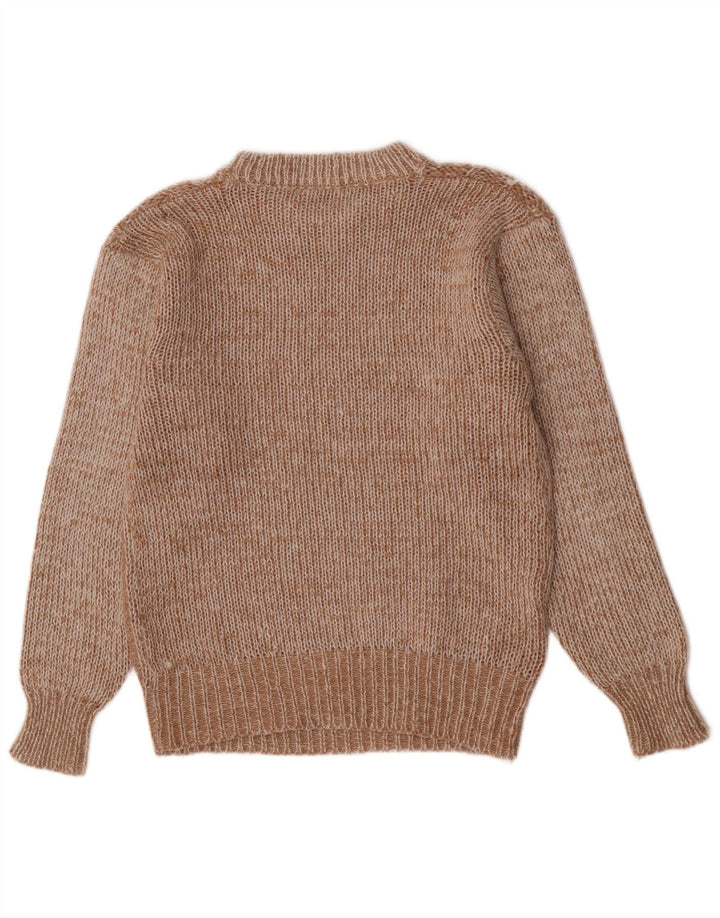 Suéter masculino vintage com ajuste regular e gola redonda, marrom médio geométrico