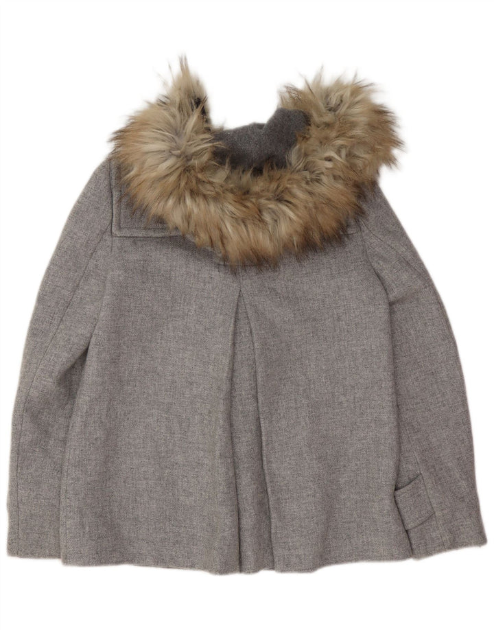 Zara Womens Hooded Oversized Duffle Jacket UK 6 XS Lã Cinza