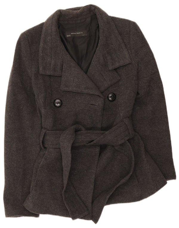 Zara Womens Pea Coat UK 6 XS Lã Preta
