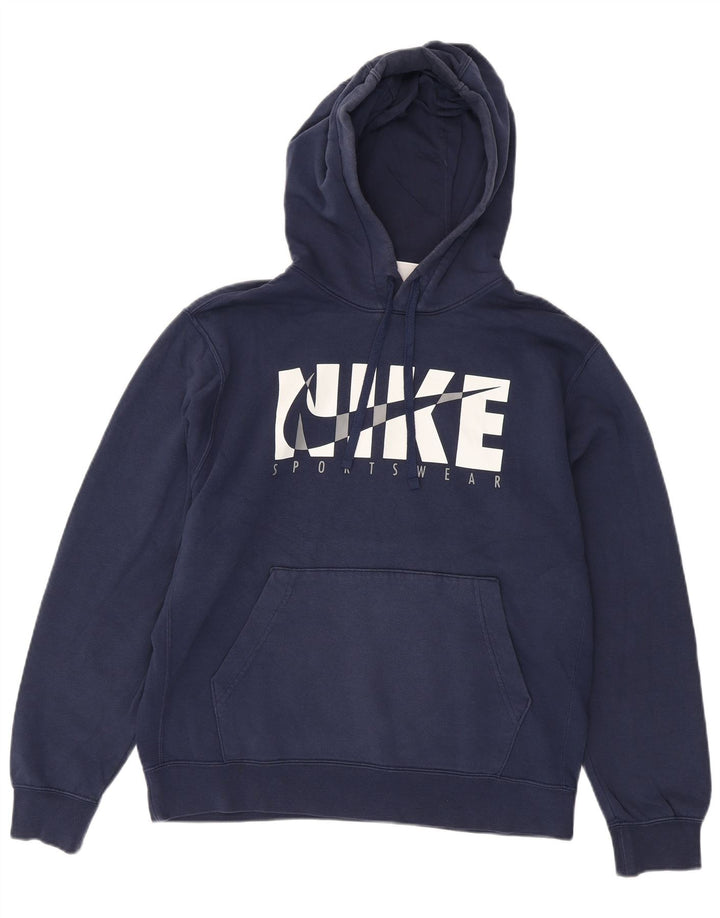 Jumper com capuz gráfico masculino Nike médio azul marinho algodão