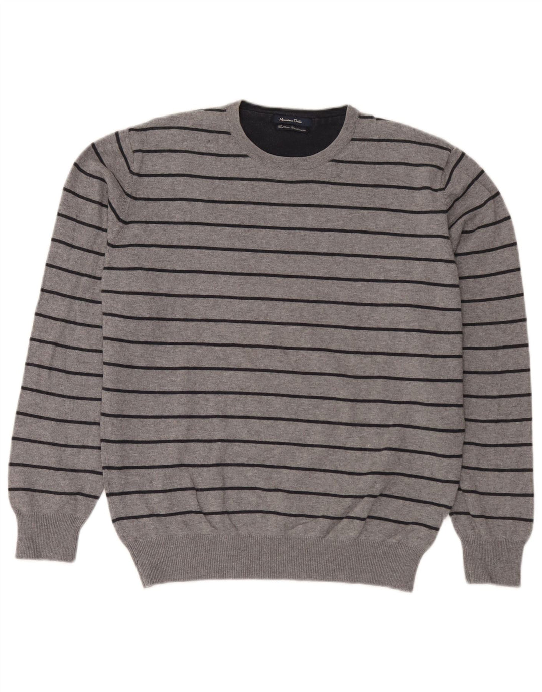 Suéter masculino Massimo Dutti com gola redonda, grande algodão listrado cinza