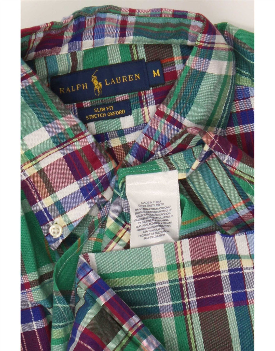 Camisa masculina Slim Fit Ralph Lauren de algodão xadrez verde médio