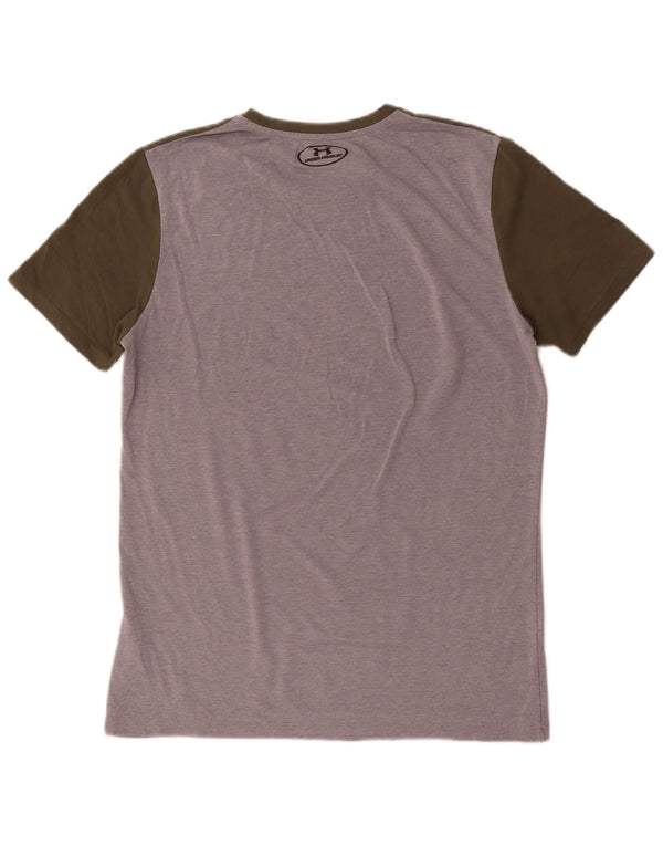 Camiseta masculina Under Armour manga curta gráfica top médio cáqui colorblock