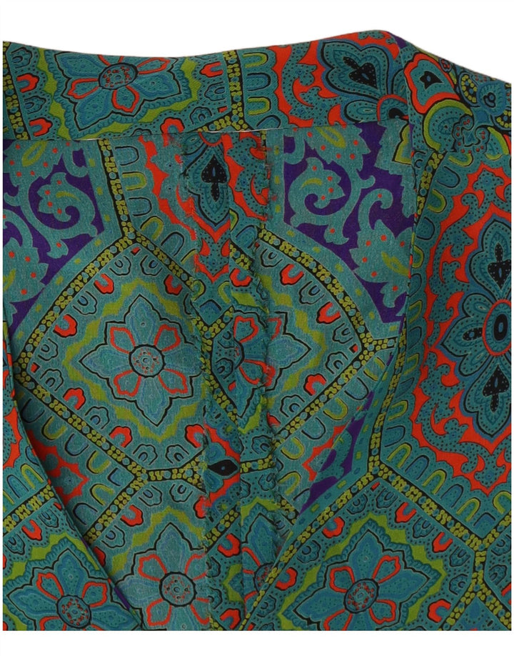 Vestido vintage feminino linha A UK 14 verde médio geométrico
