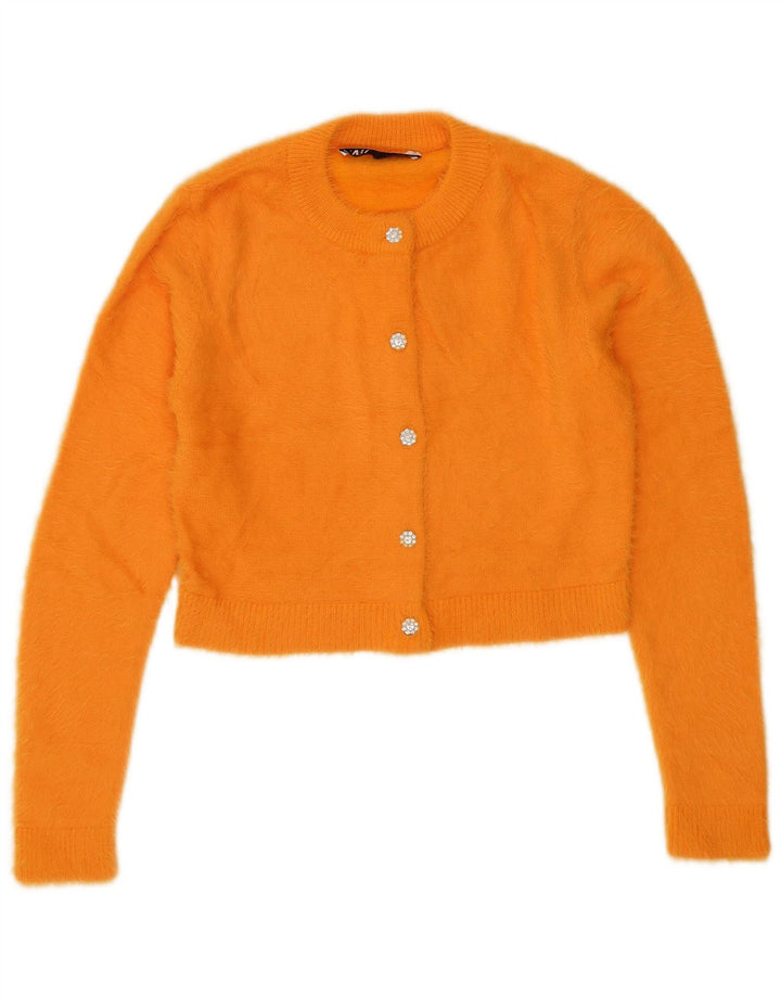 Suéter cardigã feminino Zara UK 10 pequeno laranja nylon