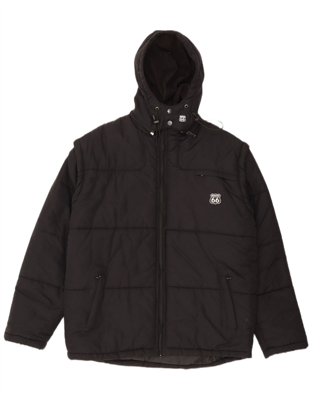 Jaqueta masculina acolchoada com capuz Route 66 UK 40 grande poliamida preta