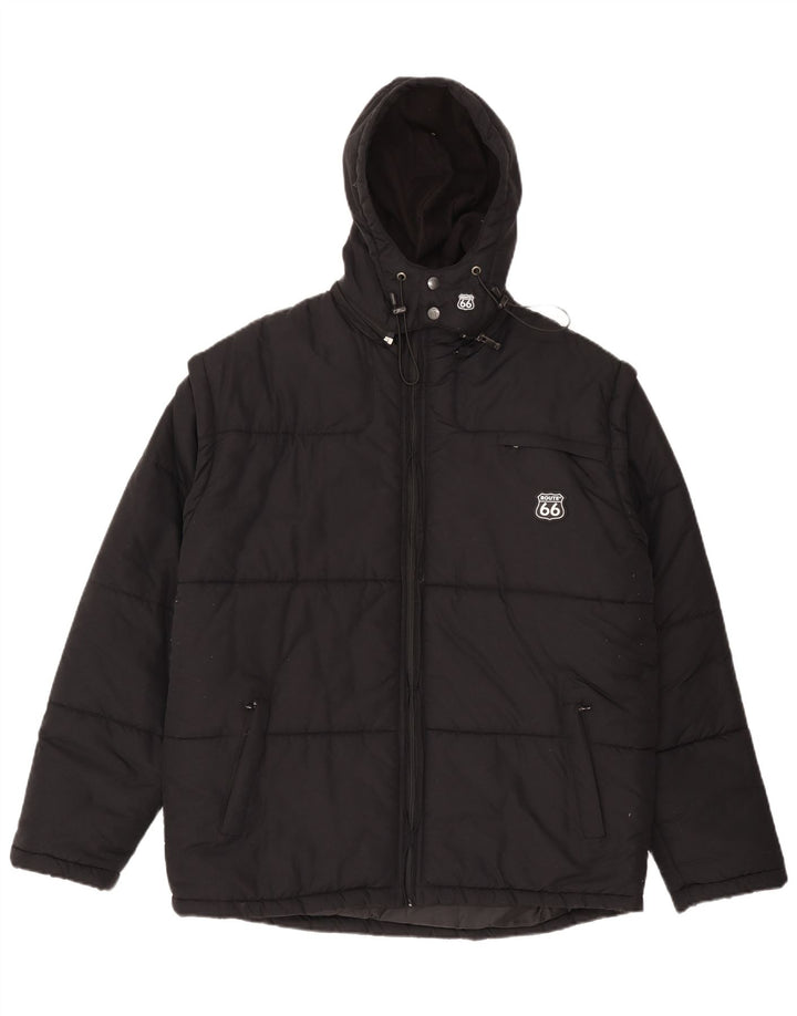 Jaqueta masculina acolchoada com capuz Route 66 UK 40 grande poliamida preta