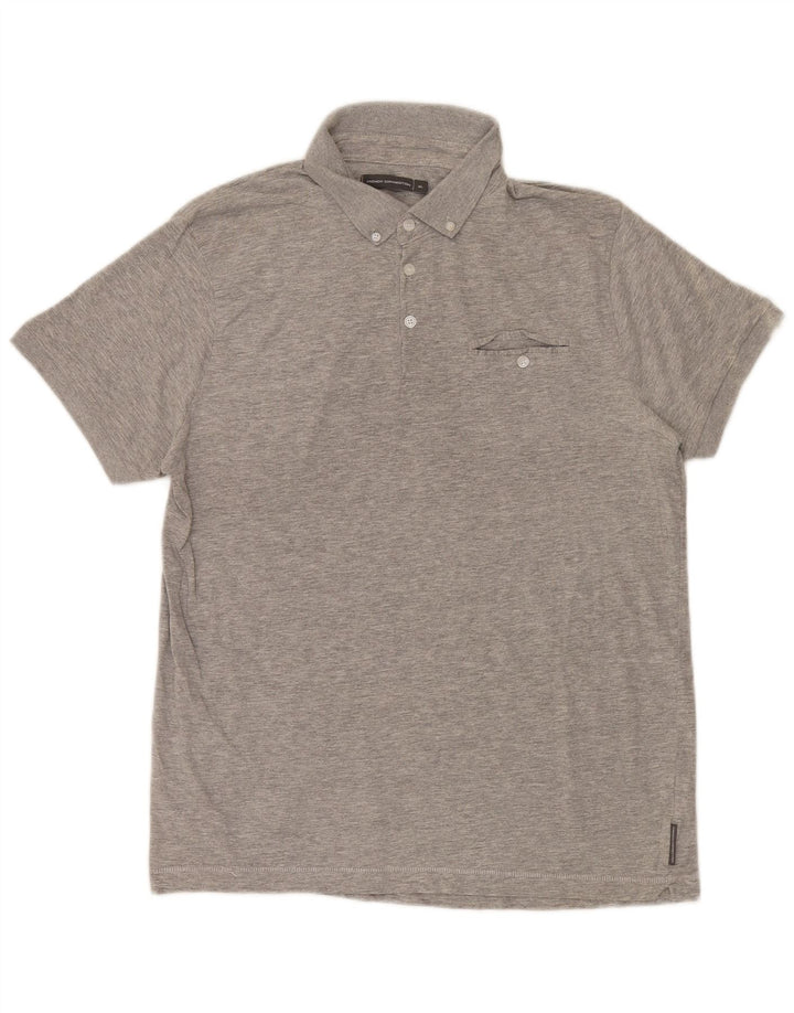 Camisa polo masculina XL da French Connection algodão manchado cinza