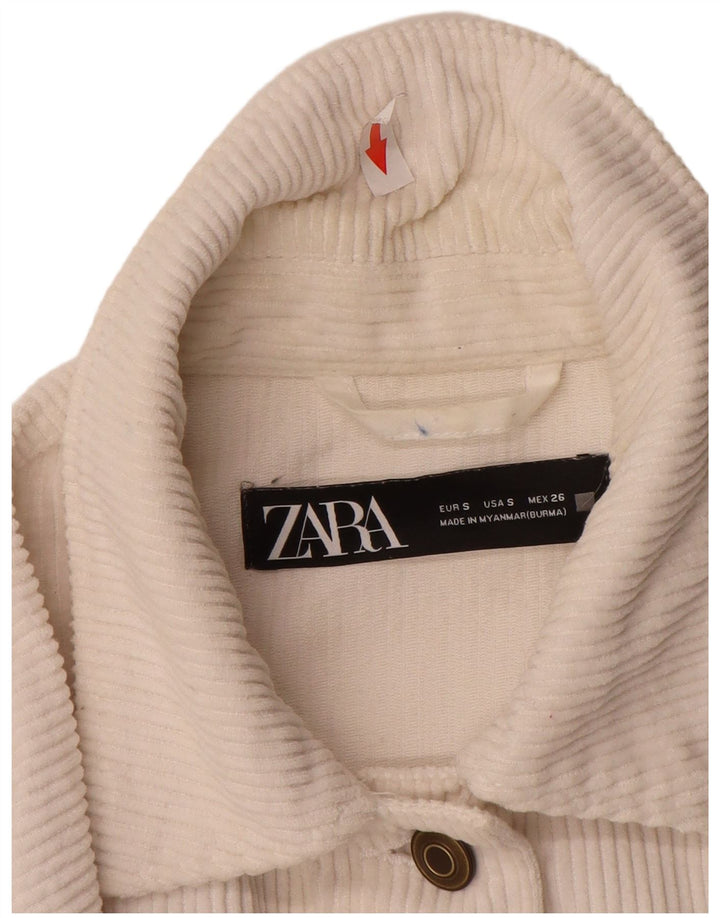 Jaqueta feminina de veludo cotelê Zara UK 10 pequeno algodão branco