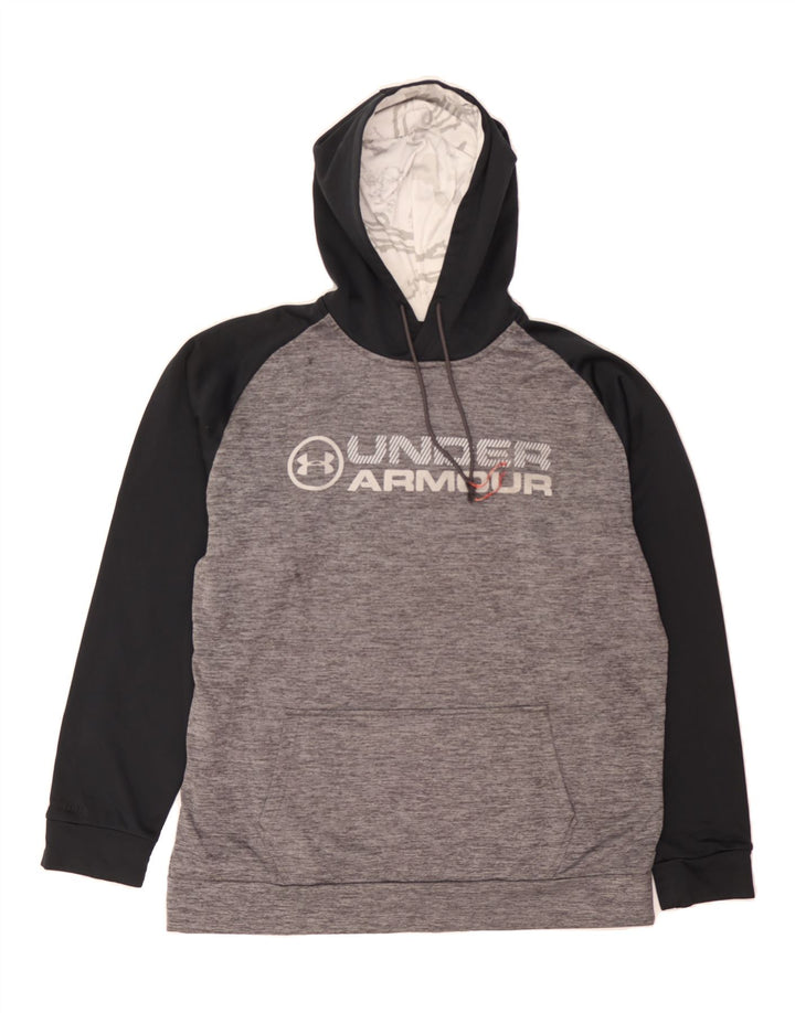 UNDER ARMOUR Mens Cold Gear Graphic Hoodie Jumper Large Grey Colourblock Vintage Under Armour and Second-Hand Under Armour from Messina Hembry 
