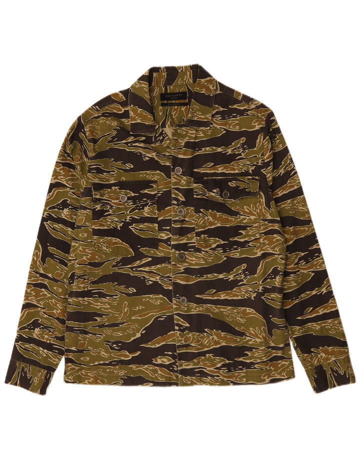 Camisa masculina de ajuste relaxado ALL SAINTS algodão camuflado cáqui médio