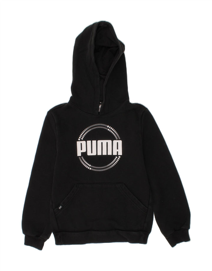 PUMA Boys Graphic Hoodie Jumper 9-10 Years Black Cotton Vintage Puma and Second-Hand Puma from Messina Hembry 