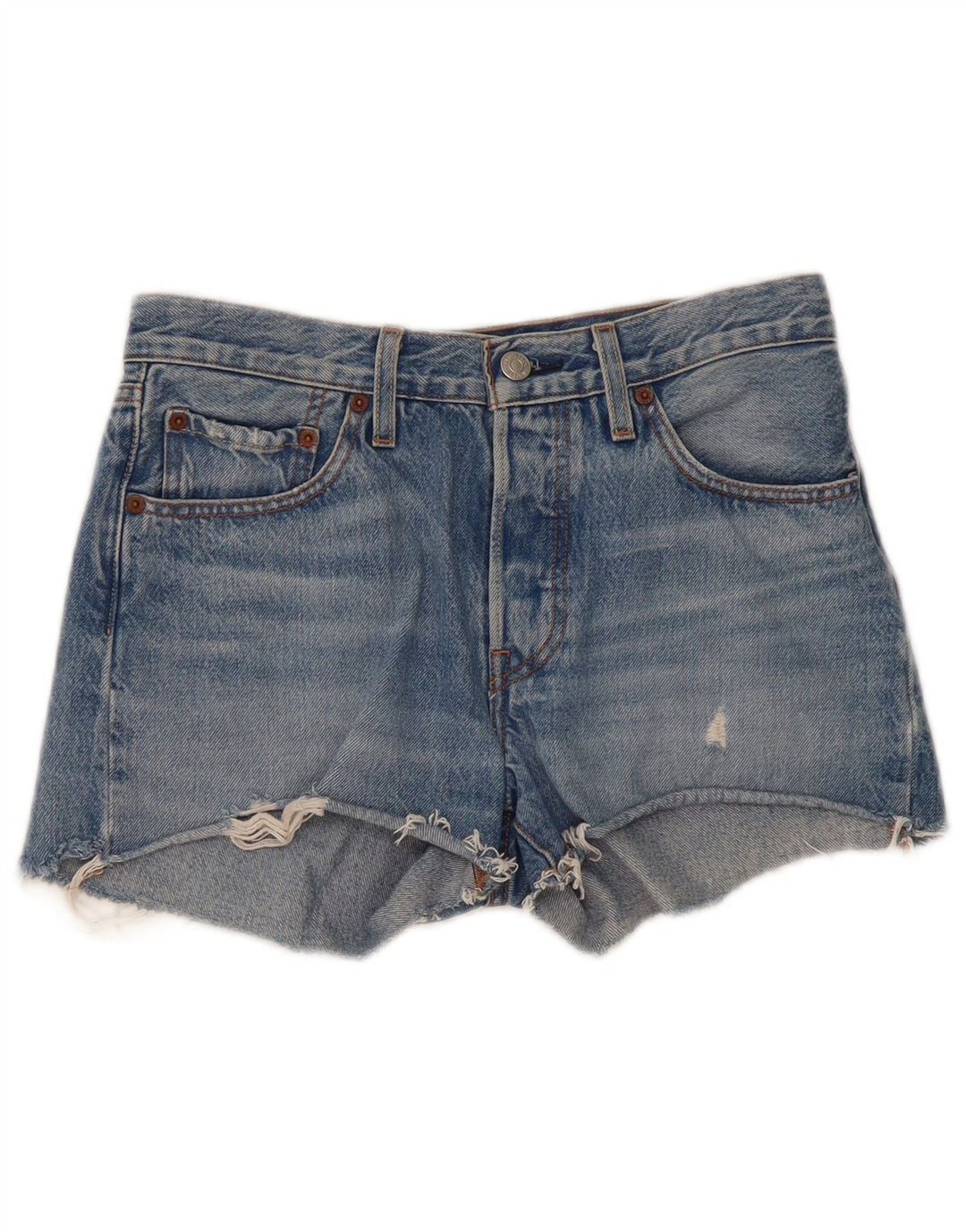 Shorts jeans feminino Levi's 501 desgastado W26 pequeno algodão azul