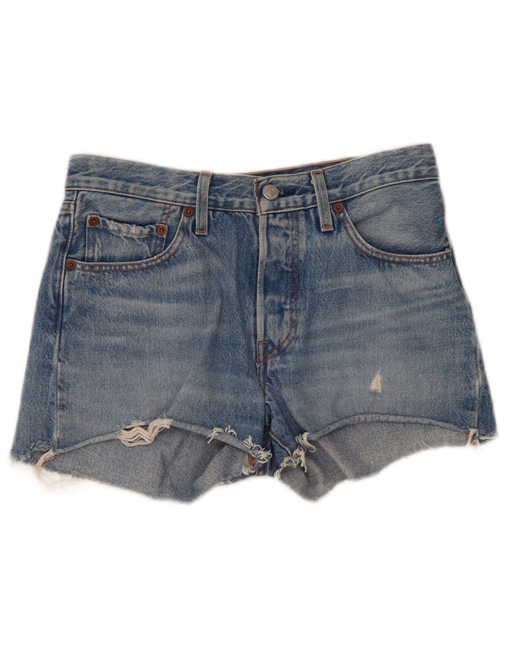 Shorts jeans feminino Levi's 501 desgastado W26 pequeno algodão azul