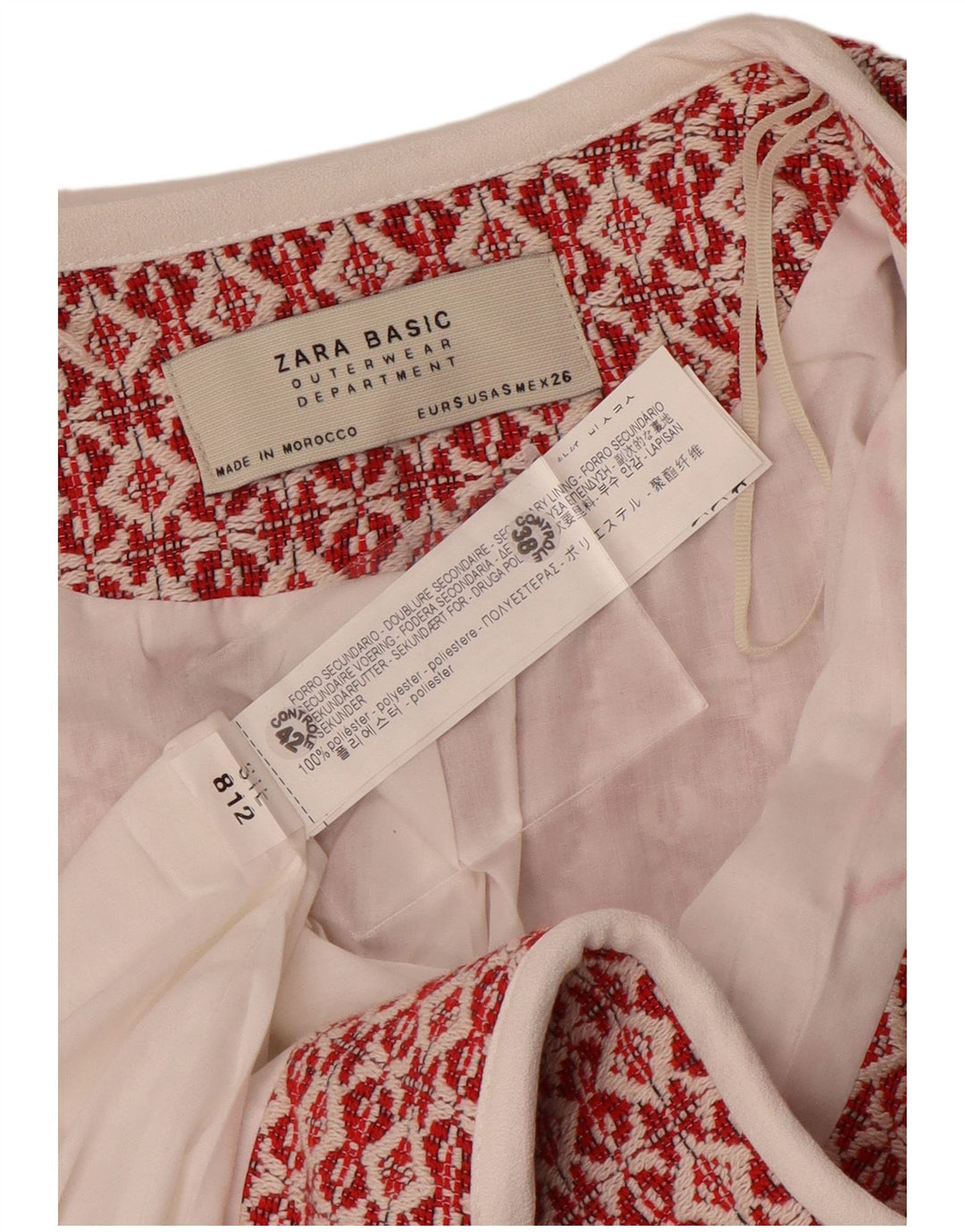 Sobretudo aberto de malha feminino Zara UK 10 poliéster geométrico vermelho pequeno