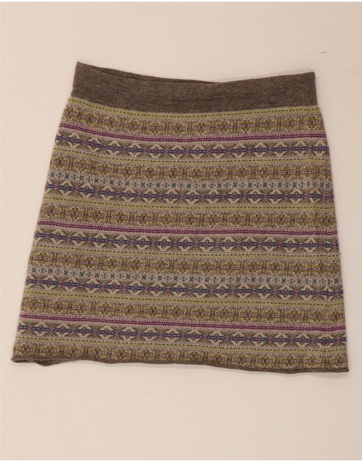 Mini saia feminina de malha White Stuff Reino Unido 8 pequena W30 multicolorida Fair Isle