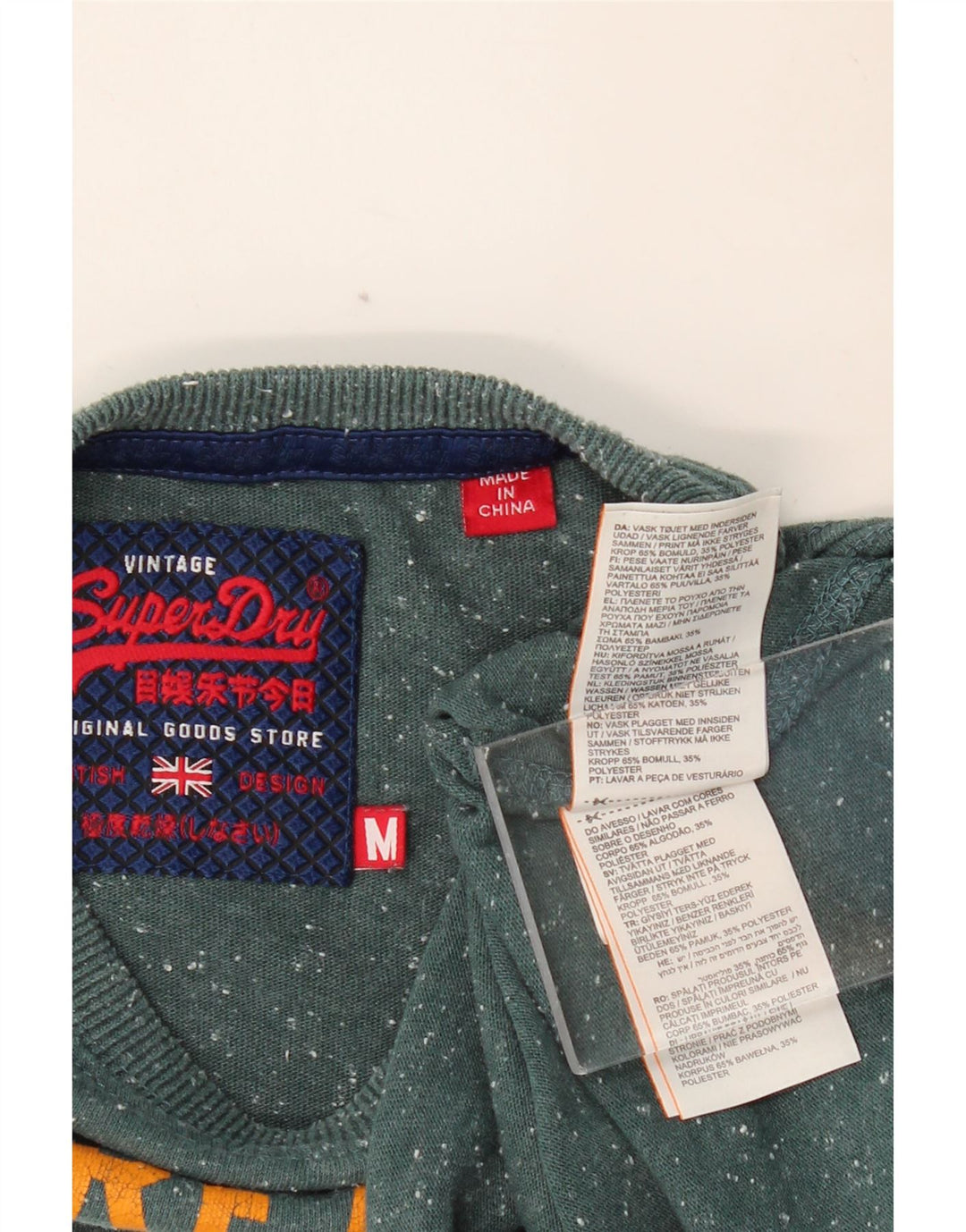 Camiseta masculina gráfica SUPERDRY Top algodão manchado verde médio