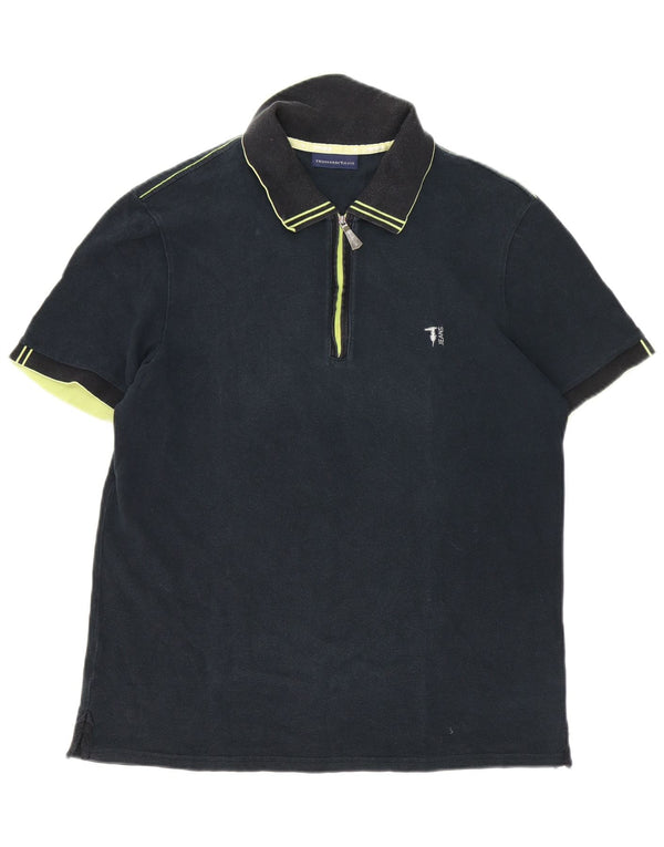 Camisa polo masculina Trussardi Jeans grande listrada preta de algodão