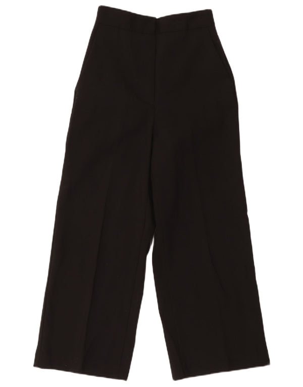 Zara Calça feminina capri de cintura alta com perna larga XS W24 L22 poliéster preto