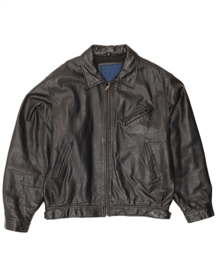 Jaqueta de couro bomber masculina vintage IT 54 2XL couro preto