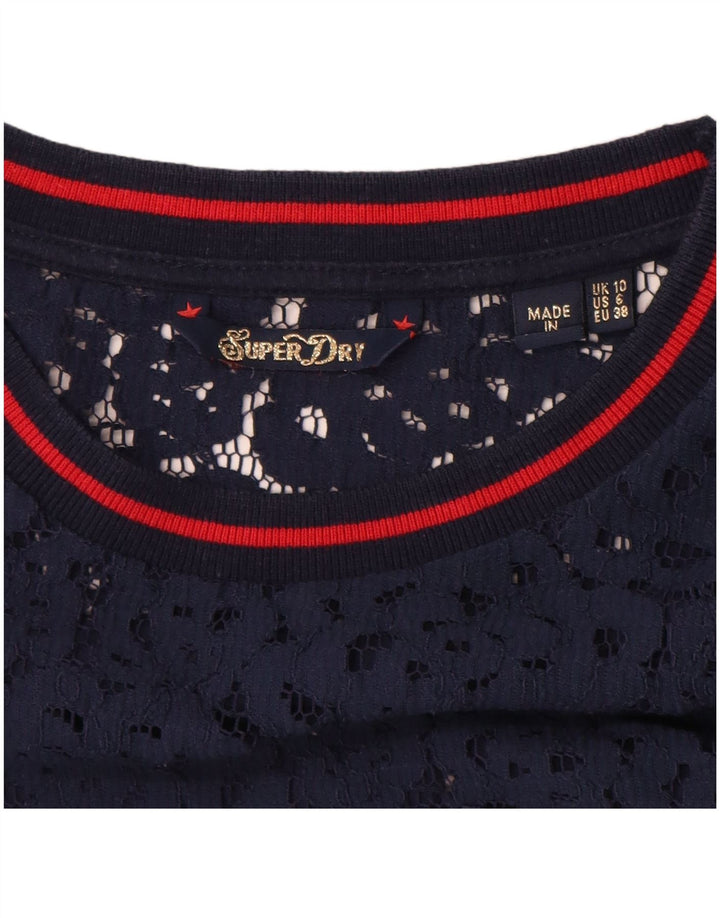 Superdry Womens Oversized Graphic Top Manga Longa Reino Unido 10 Pequeno Azul Marinho