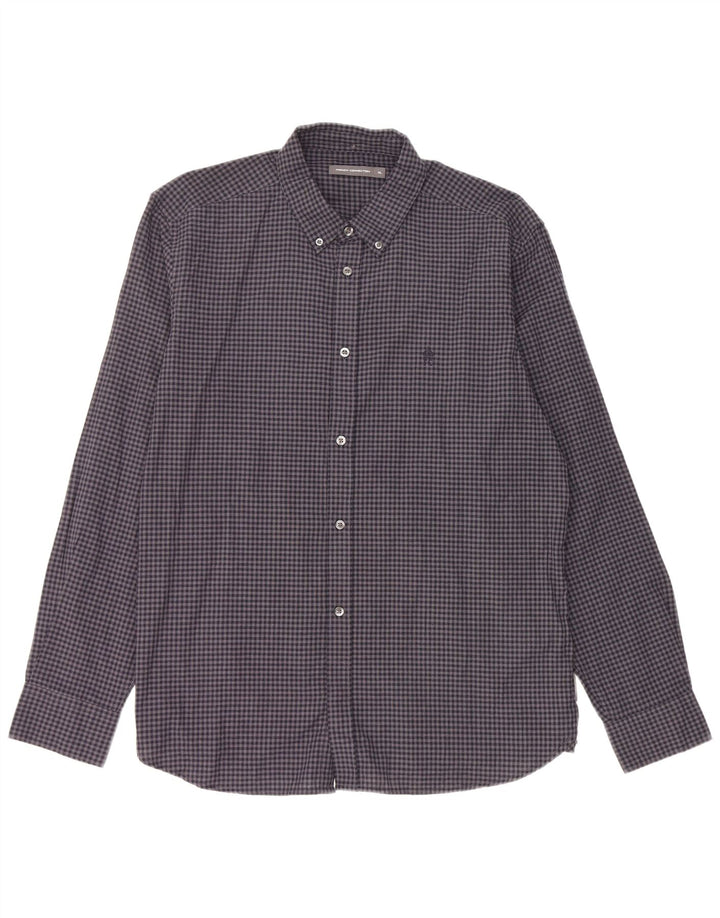 Camisa masculina French Connection XL azul marinho algodão guingão