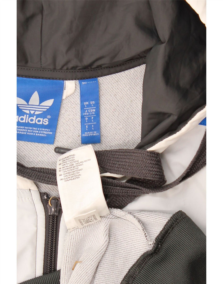 ADIDAS Suéter masculino sem mangas com capuz e zíper grande cinza colorblock poliéster