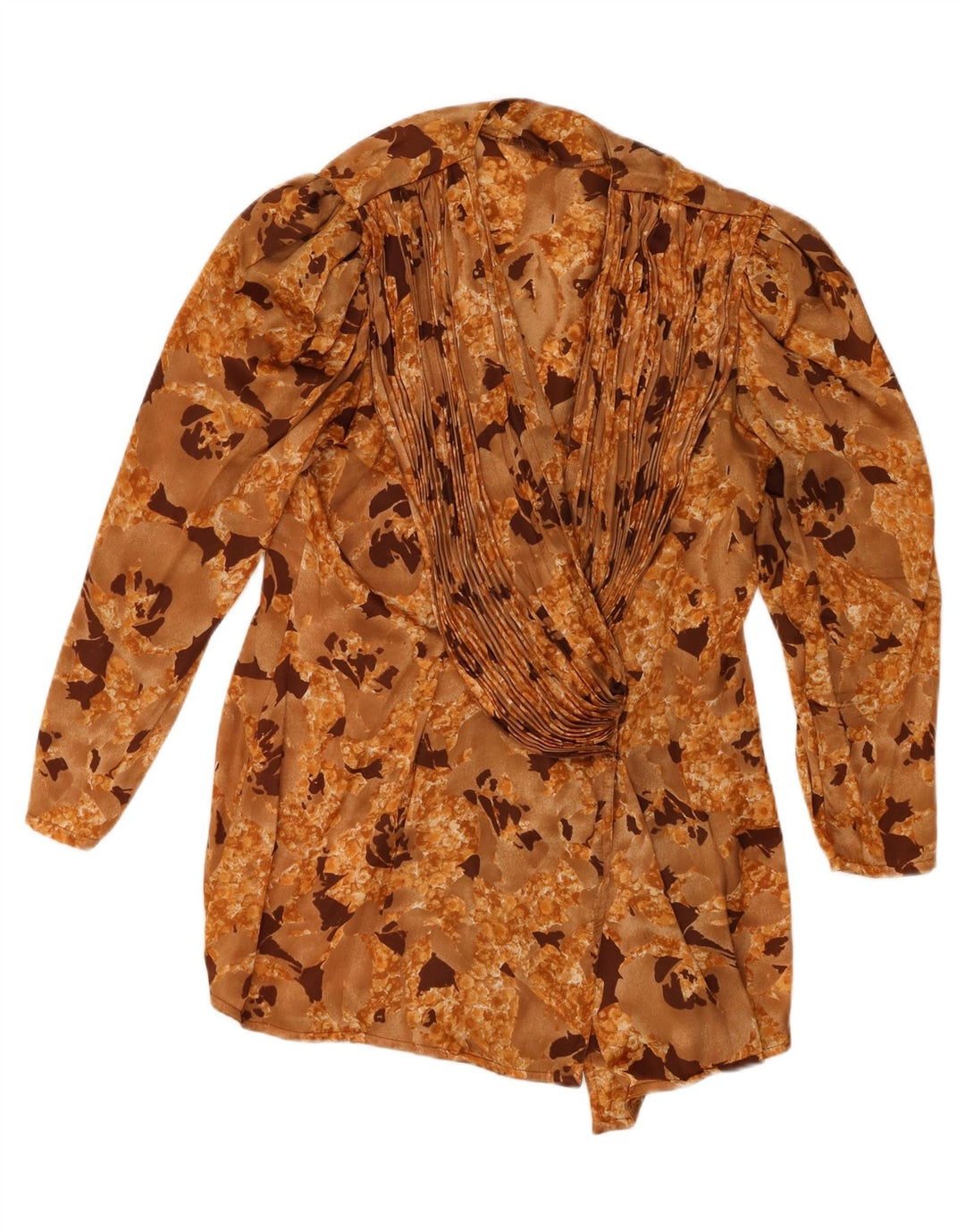 Blusa feminina vintage UK 16 grande poliéster floral bege