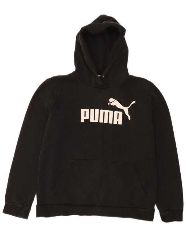 Puma feminino gráfico moletom com capuz UK 12 médio algodão preto