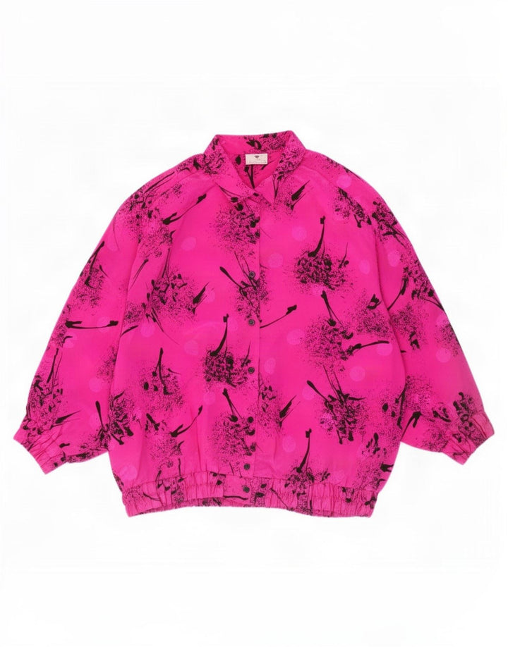 Blusa feminina vintage com padrão abstrato camisa EU 50 3XL rosa poliéster