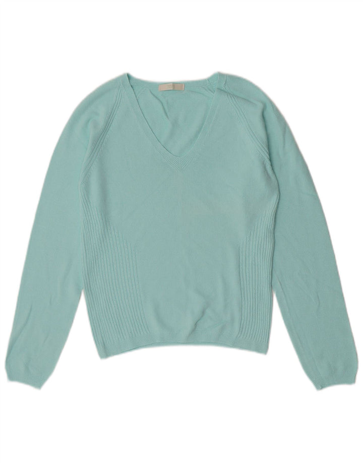Suéter feminino Marks & Spencer com decote em V e gola V Reino Unido 14 médio turquesa