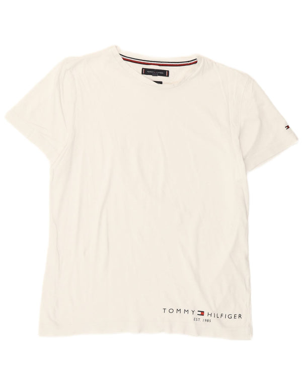 Tommy Hilfiger Camiseta feminina gráfica Top UK 10 pequeno algodão branco
