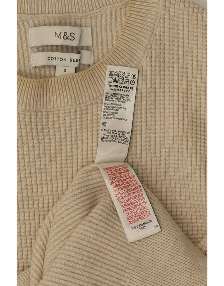 Suéter masculino Marks & Spencer com gola redonda, pequeno poliéster bege