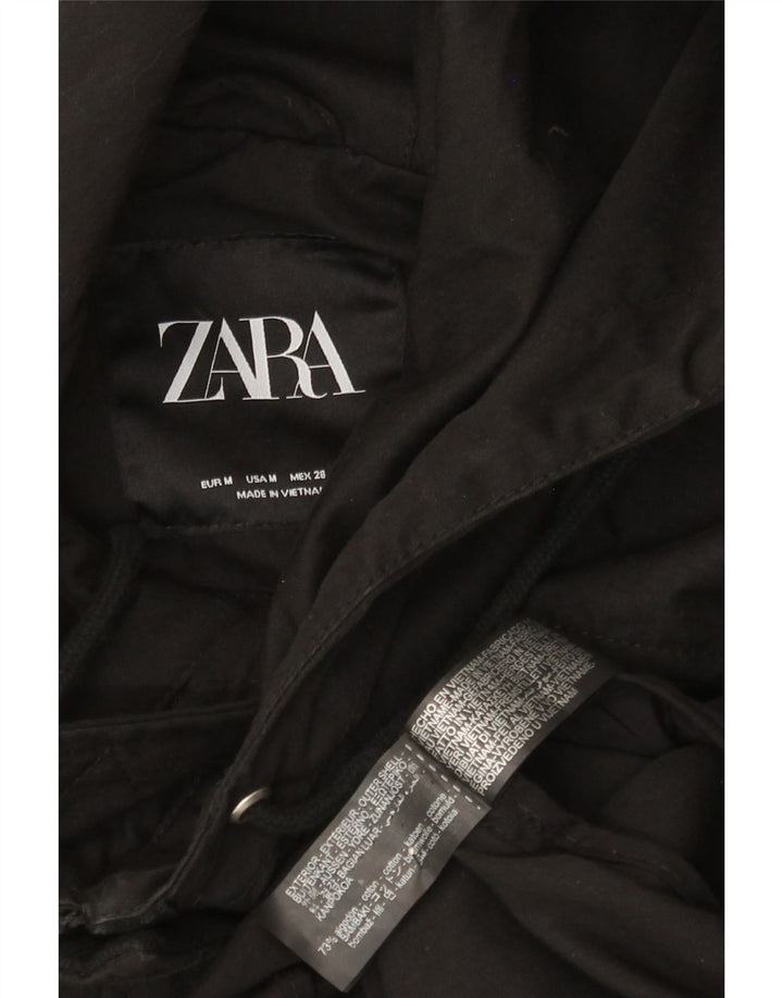 Jaqueta corta-vento feminina Zara com capuz grande tamanho Reino Unido 14 algodão preto médio