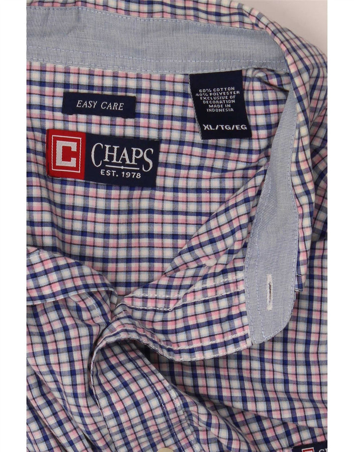 Camisa masculina de manga curta Chaps Easy Care XL azul marinho xadrez algodão