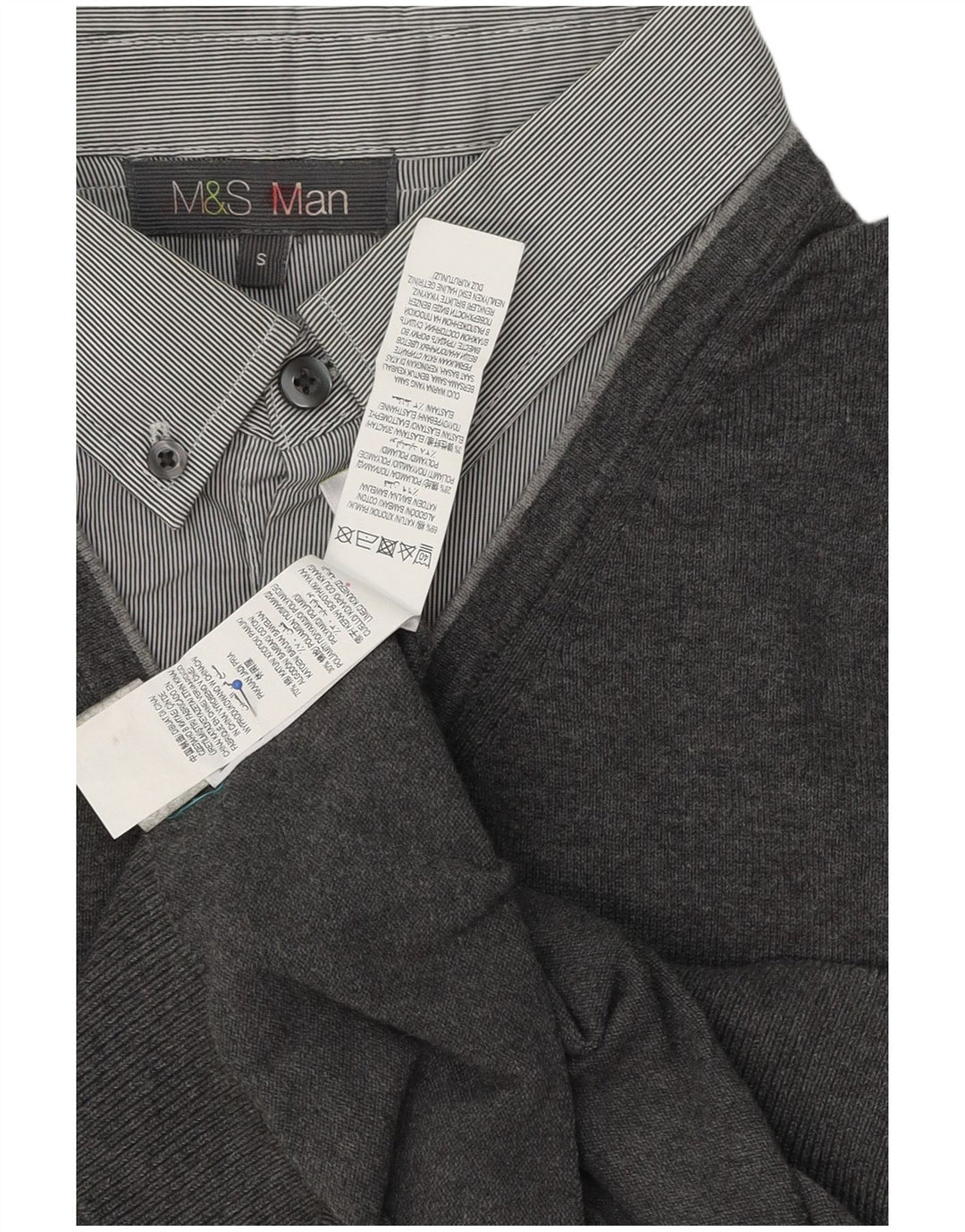 Suéter masculino Marks & Spencer com gola polo e algodão cinza pequeno
