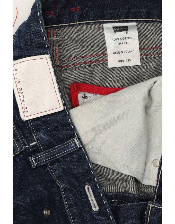Jeans retos masculinos Levi's W34 L34 algodão azul marinho