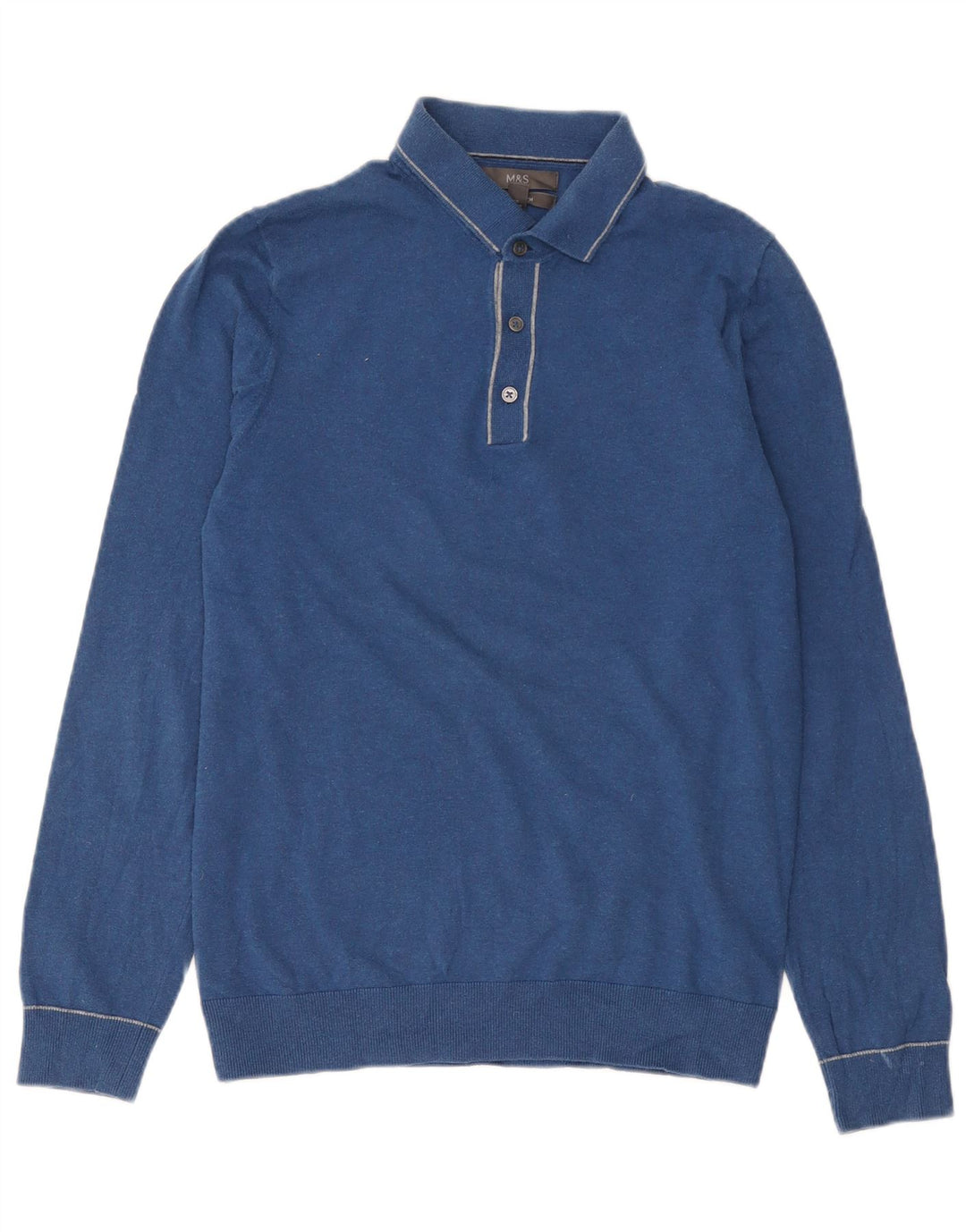 Suéter masculino Marks & Spencer com gola polo e algodão azul pequeno