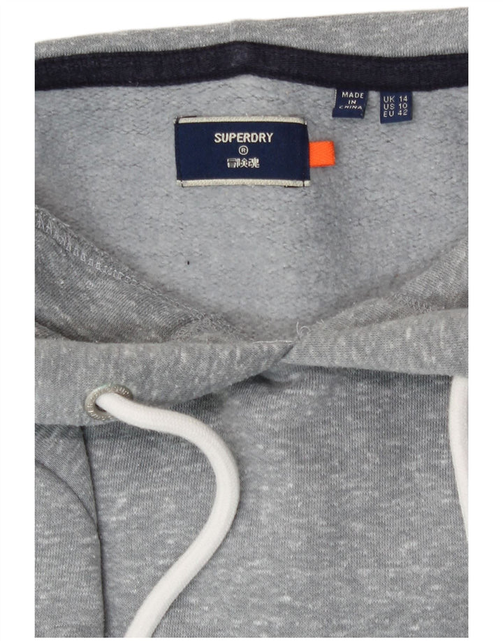 Jumper com capuz feminino Superdry UK 14 grande poliéster manchado cinza