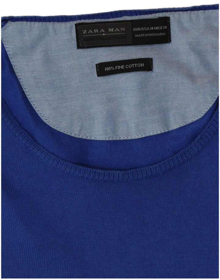 Zara Suéter masculino com gola redonda e algodão azul médio
