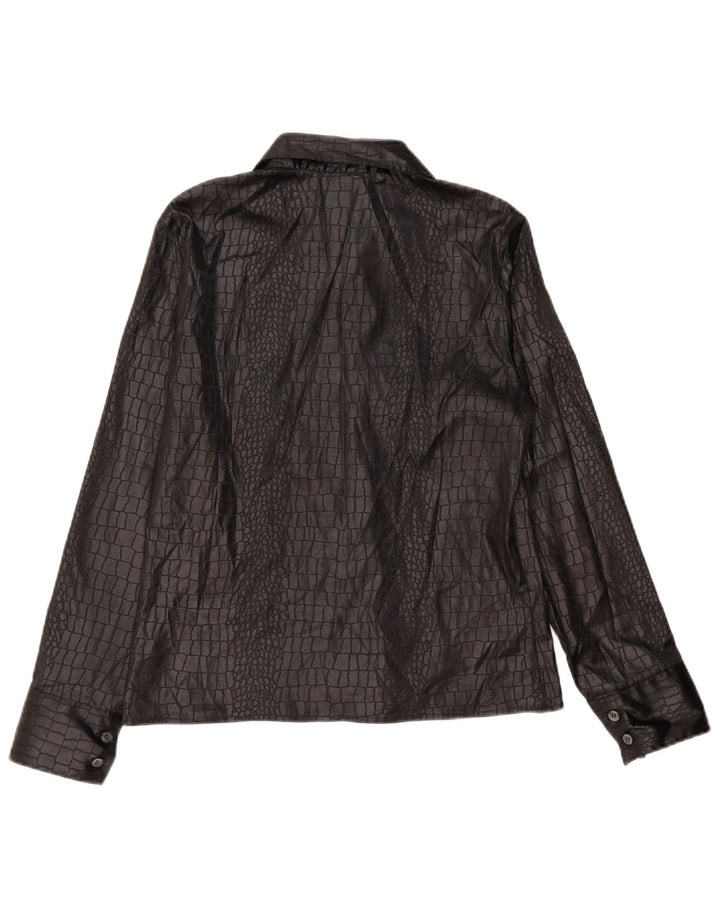 Blusa feminina vintage IT 46 grande poliéster preto com estampa animal
