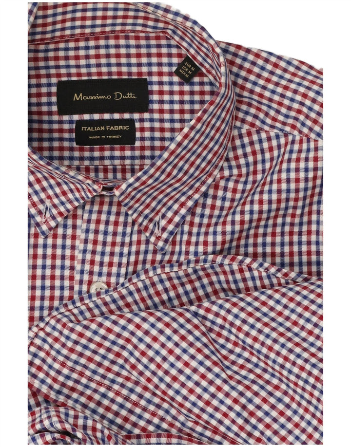 Camisa masculina Massimo Dutti de algodão guingão vermelho médio